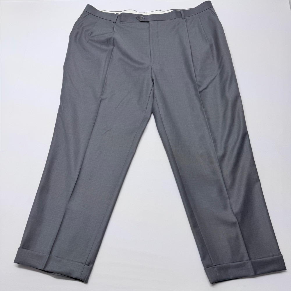 Botany 500 Mens Gray 100% Wool Pleated Cuffed Dress Pants Trousers 46 Regular